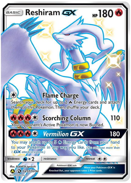 2019 Pokemon Sun & Moon Hidden Fates Full Art/Reshiram GX Base SV51/SV94