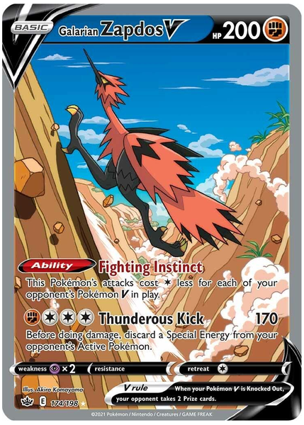 2021 Pokemon Sword & Shield Chilling Reign Full Art/Galarian Zapdos V Base 174/198