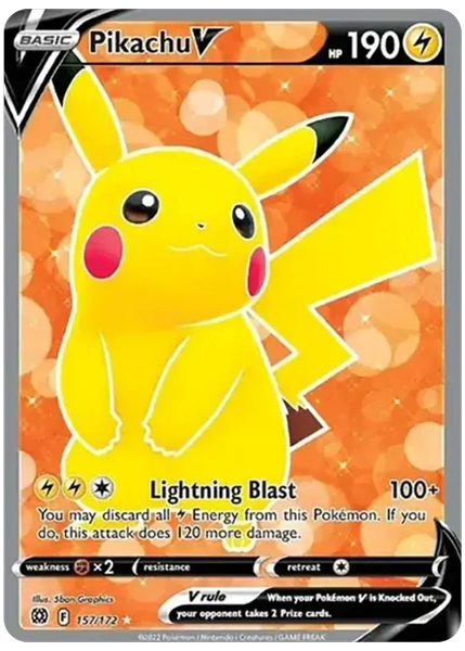 2022 Pokemon Sword & Shield Brilliant Stars Full Art/Pikachu V Base 157/172