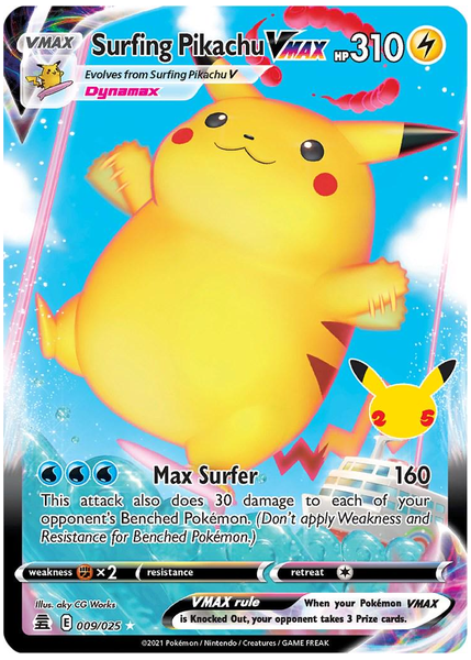 2021 Pokemon Celebrations Full Art/Surfing Pikachu Vmax Base 009/025