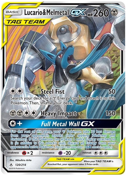 2019 Pokemon Sun & Moon Unbroken Bonds Lucario & Melmetal GX Base 120/214