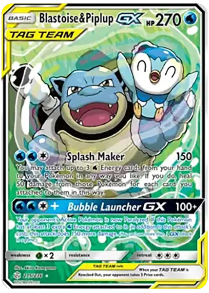 2019 Pokemon Sun & Moon Cosmic Eclipse Full Art/Blastoise & Piplup GX Base 215