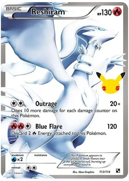 2021 Pokemon Celebrations Classic Collection Full Art/Reshiram Base 113/114