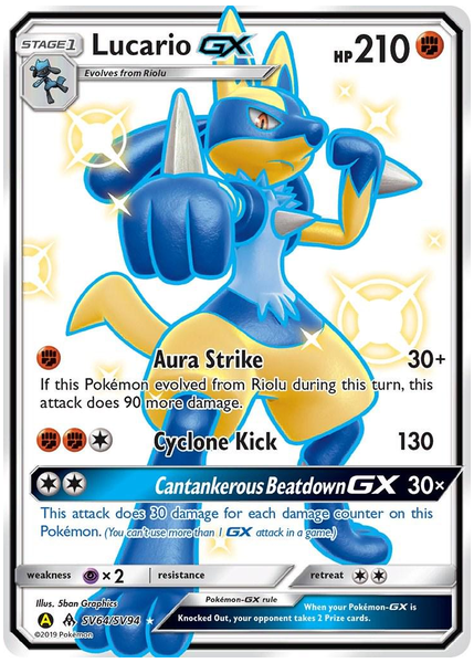 2019 Pokemon Sun & Moon Hidden Fates Full Art/Lucario GX Base SV64/SV94