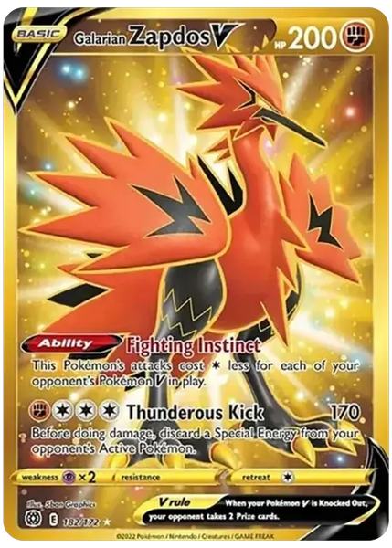 2022 Pokemon Sword & Shield Brilliant Stars Full Art/Galarian Zapdos V Secret 182/172