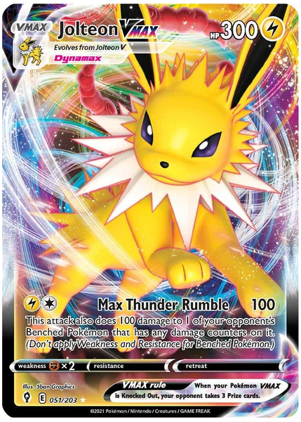 2021 Pokemon Sword & Shield Evolving Skies Full Art/Jolteon Vmax Base 051/203